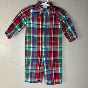 Plaid Infant Boy Ralph Lauren Lined Long Sleeve Button One Piece Snap Crotch 6M